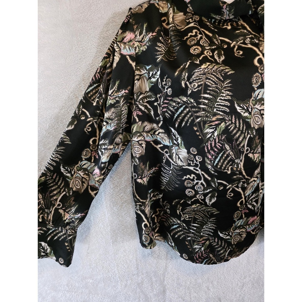 EUC Banana Republic Blouse Women Large Black Floral Tie Neck Office Contemporary - Picture 4 of 13
